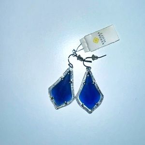 (NEW WITH TAG) Kendra Scott Alex Silver Drop Earrings - Cobalt Cats Eye